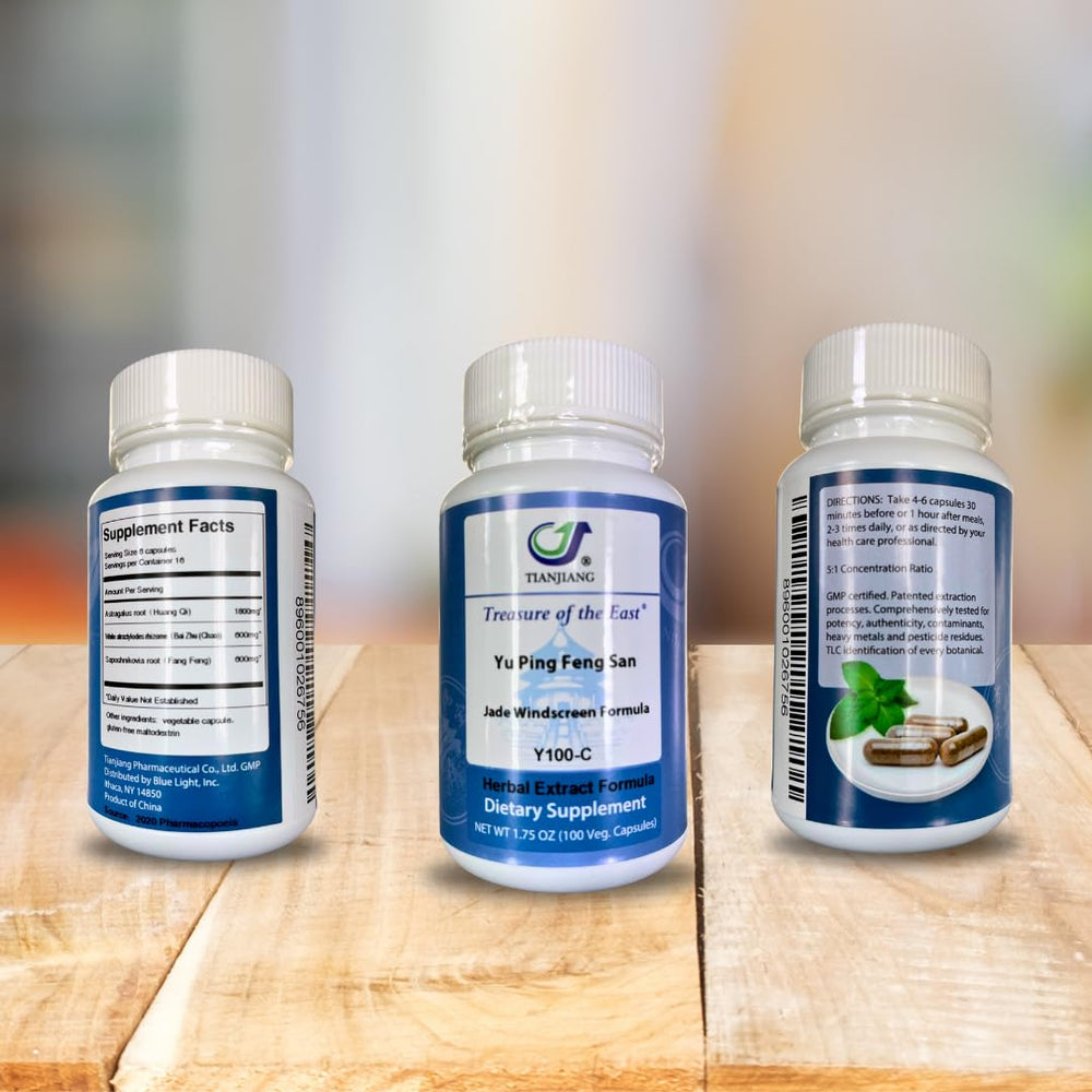 Treasure of the East Jade Windscreen capsules closeup for convenient daily immune support.