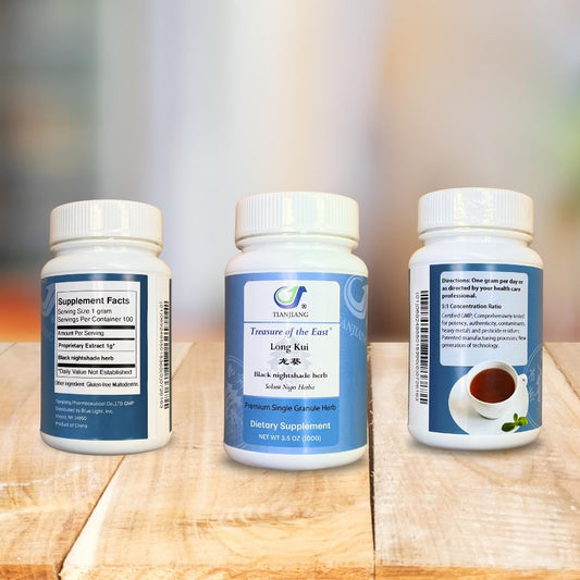 Treasure of the East Long Kui granules pack, convenient concentrated herb for daily use.