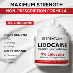 Ingredient panel of Treatonic 5% Lidocaine Cream with Vitamin E and Emu Oil.