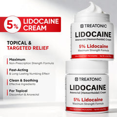 Treatonic lidocaine cream label close-up showing strength and details.