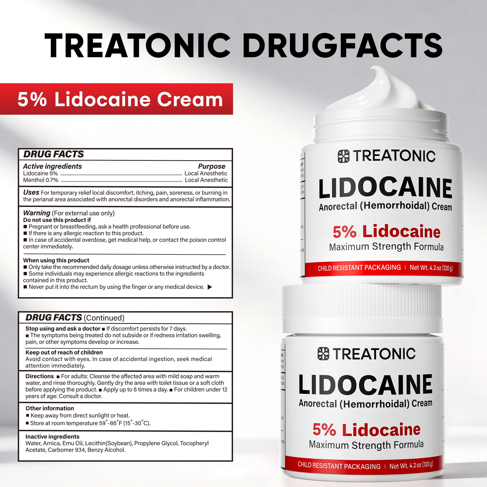 Skin contact with Treatonic 5% Lidocaine Cream for soothing relief.