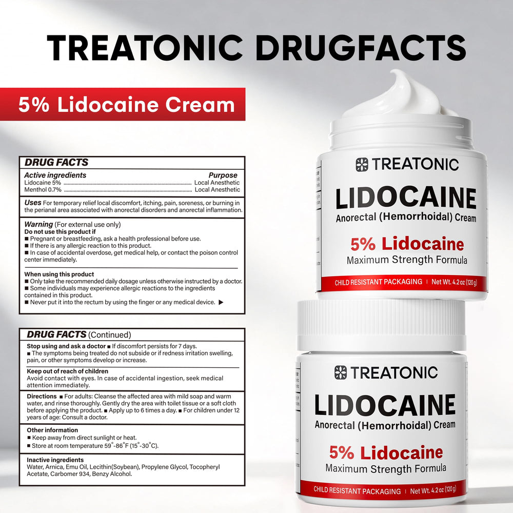 Skin contact with Treatonic 5% Lidocaine Cream for soothing relief.
