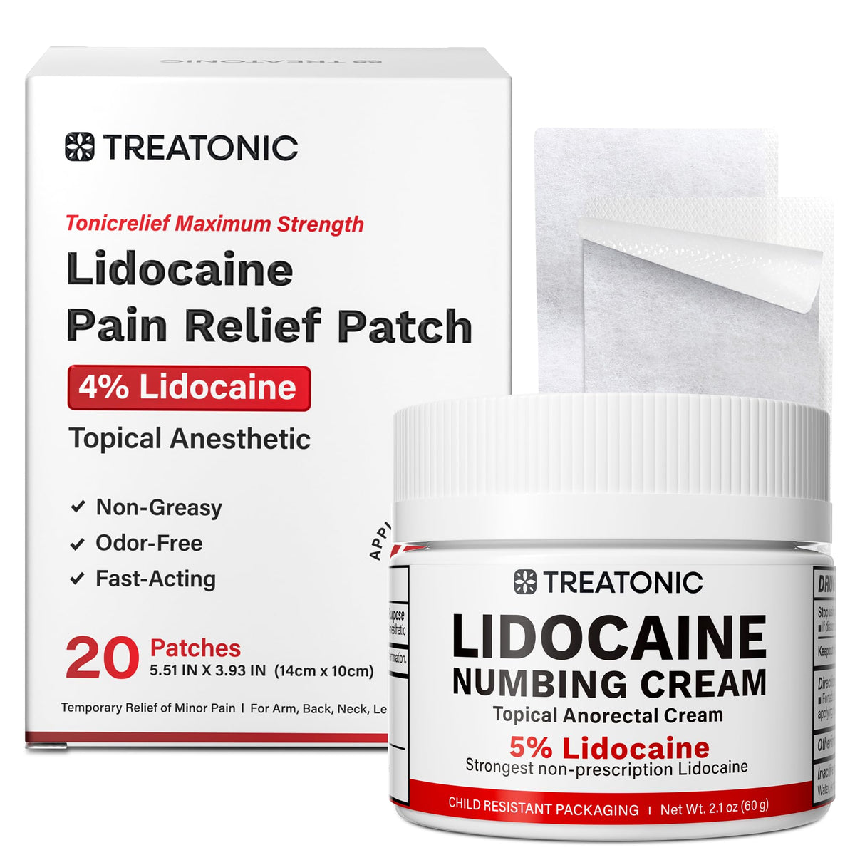 Treatonic lidocaine cream 5% tube applied for fast, targeted relief on skin