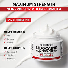 Treatonic lidocaine cream in use; numbness begins in about 10 minutes for targeted relief.