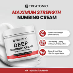 Treatonic numbing cream cap close-up showing child-resistant packaging