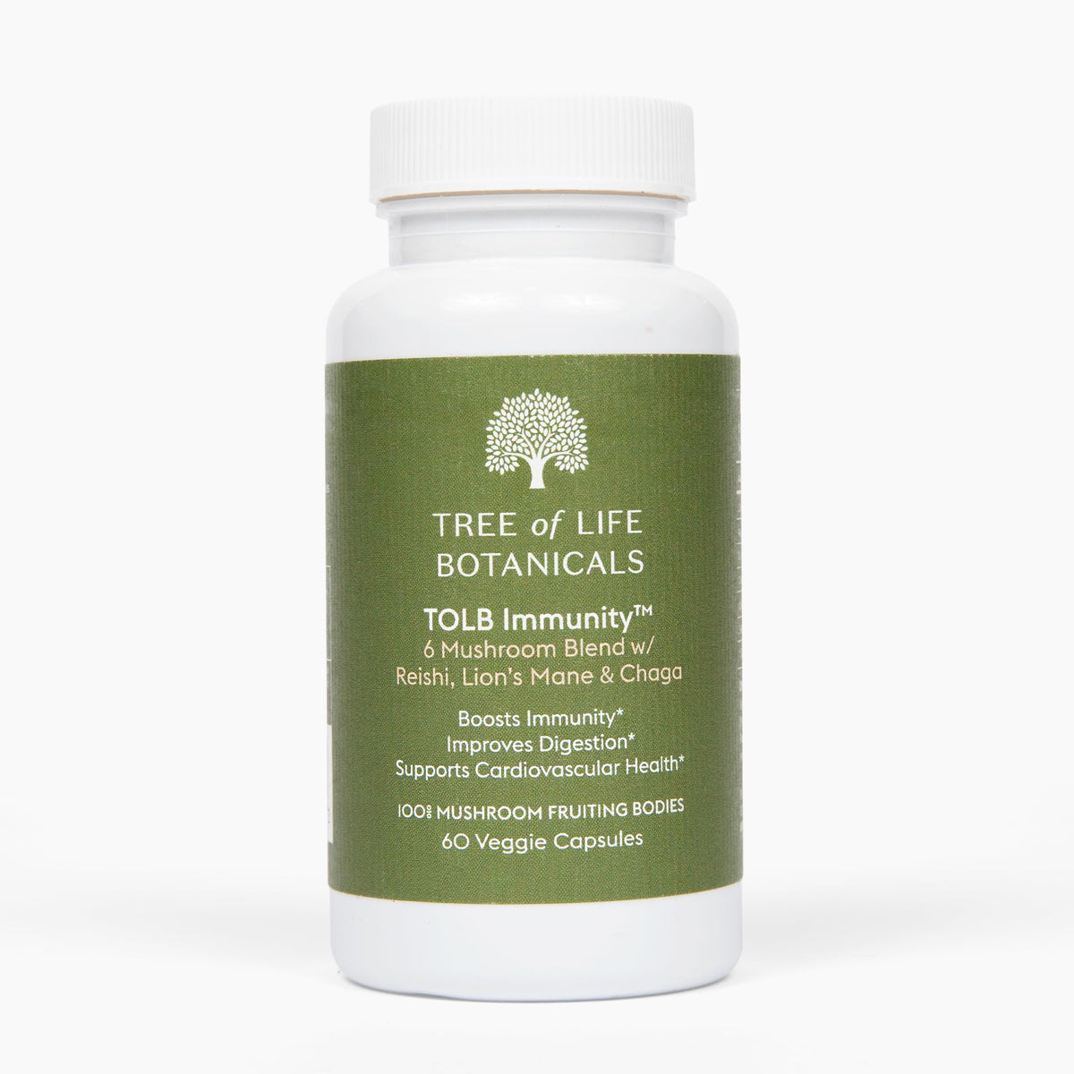 Tree of Life Botanicals Immunity Mushroom Complex bottle front supports immune response.