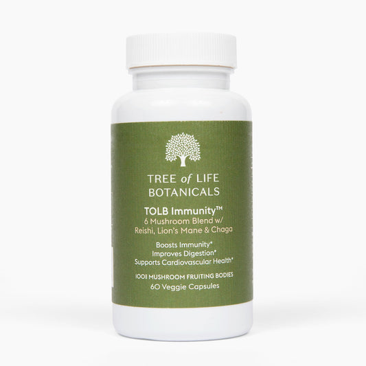 Tree of Life Botanicals Immunity Mushroom Complex bottle front supports immune response.