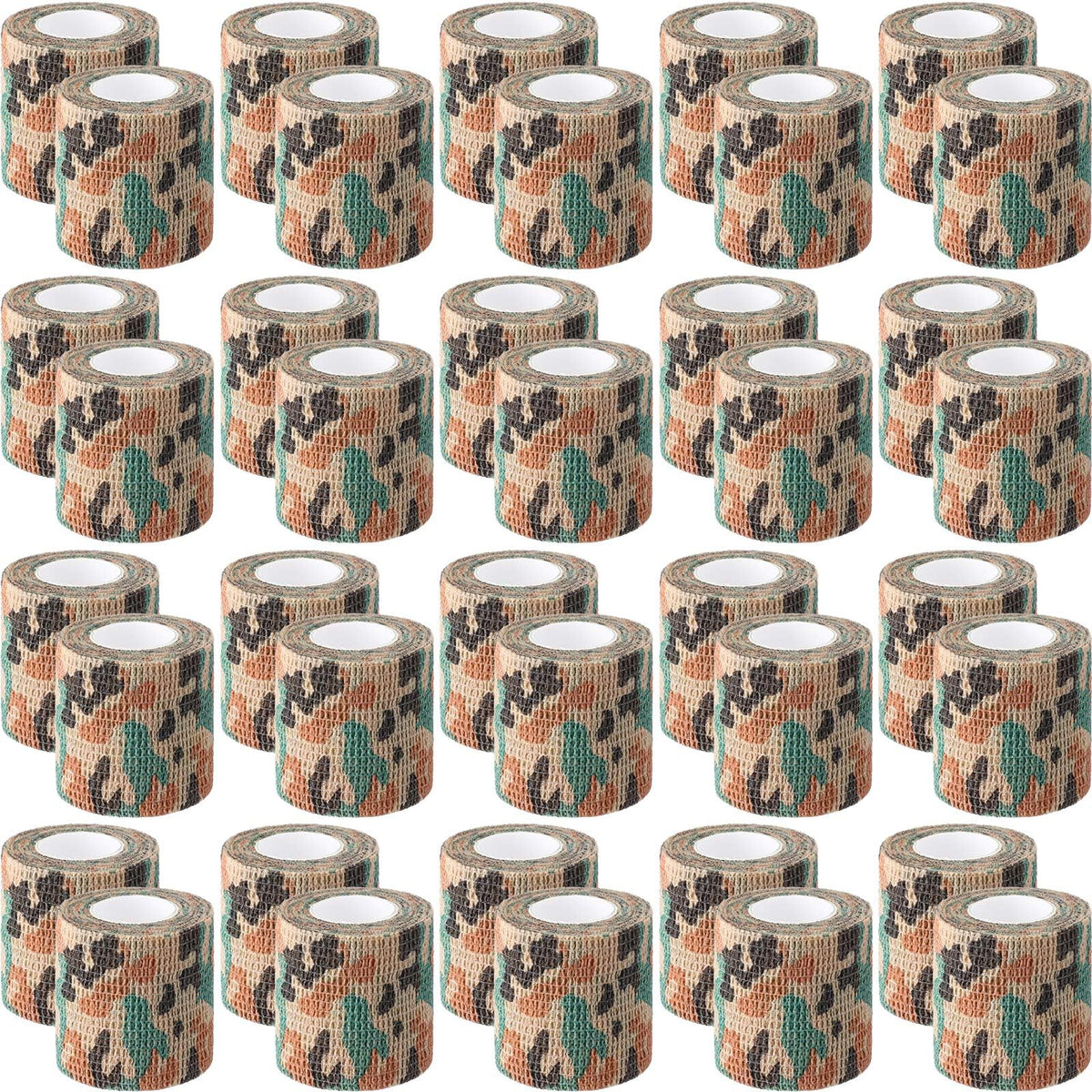 Treela 48-pack self-adhesive wrap bandage in green camo for quick coverage.