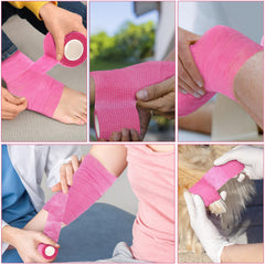 Treela pink self-adhesive bandage closeup highlighting breathable material.
