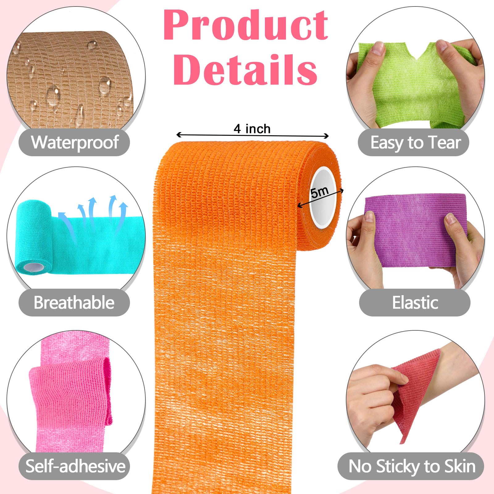 Treela self-adhesive bandage, 4in x 5yds, wrist and ankle supports without clips