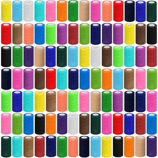 Treela self-adhesive bandage wrap close-up showing color variety, 96-pack.