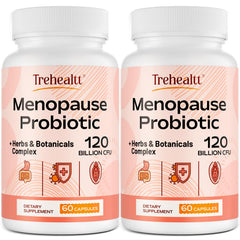Trehealtt menopause bottle front view showing 120 capsules for daily support