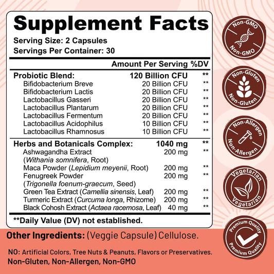 Trehealtt menopause capsules close-up highlighting probiotic formula for gut comfort