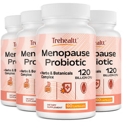 Trehealtt menopause probiotic bottle shows 120B CFU for gut support