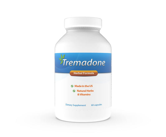 Tremadone capsules bottle front for natural tremor support