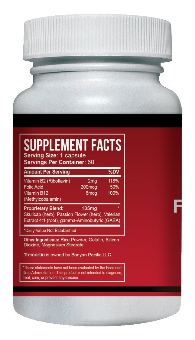 Tremortin capsules close-up highlights herbal tremor support