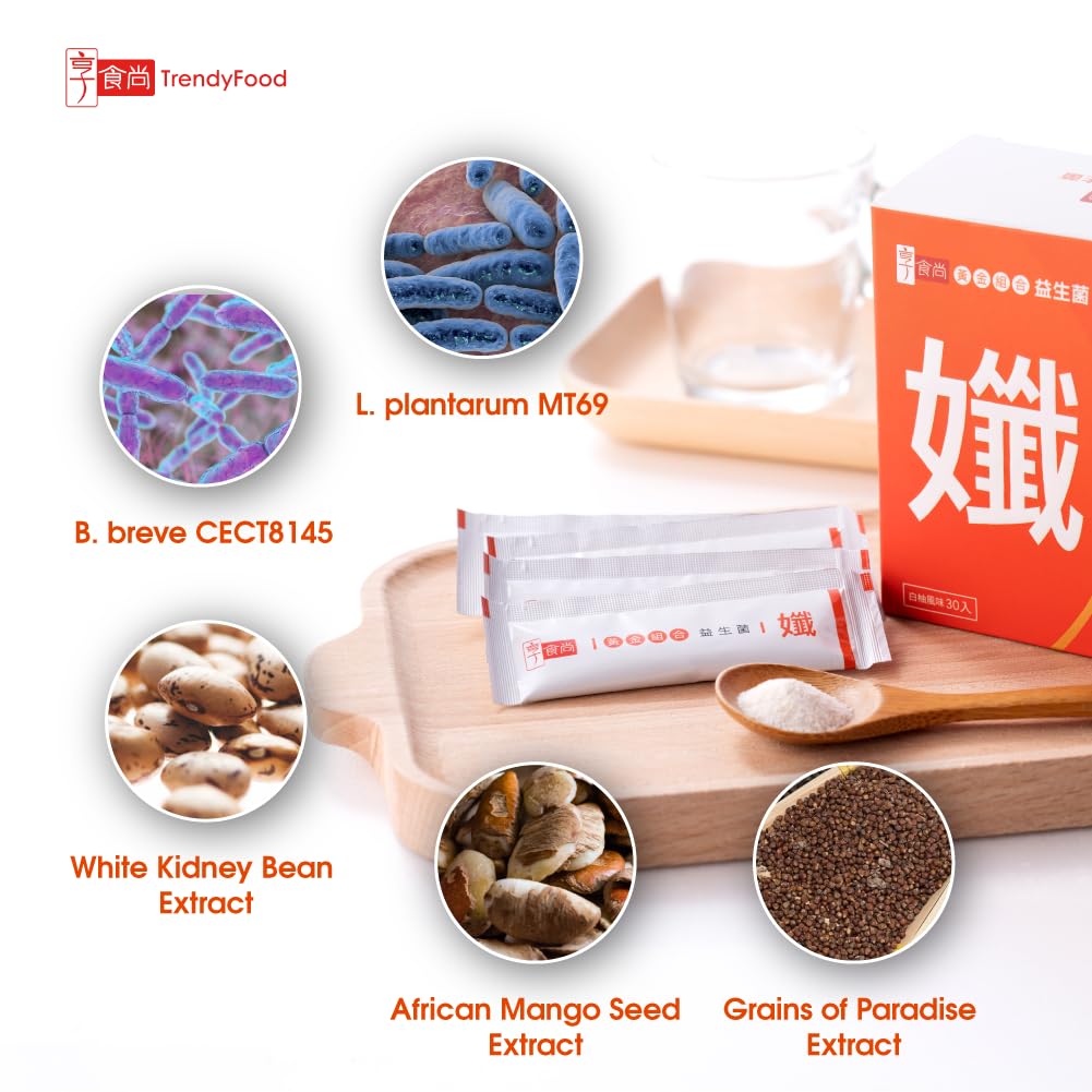 TrendyFood SlimPLUS box packaging highlights a science-driven formula and 30 sticks.
