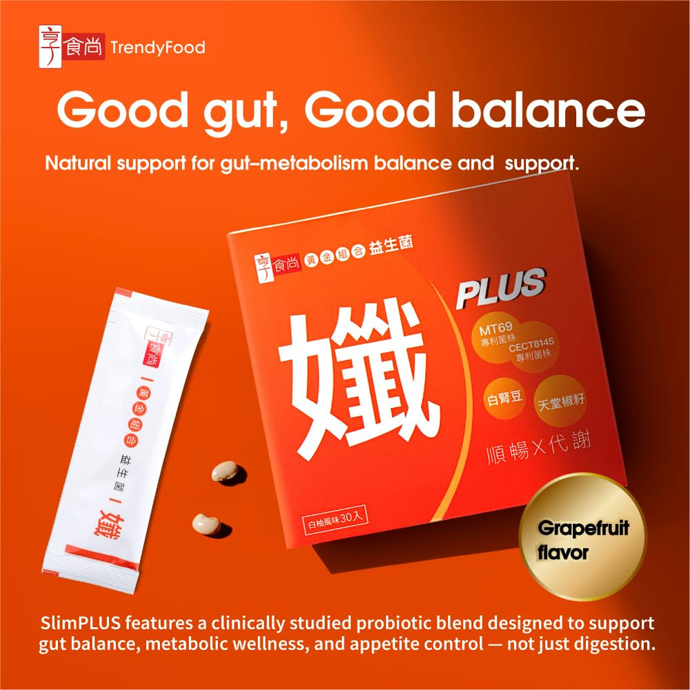 TrendyFood SlimPLUS stick pack demonstrates portable, caffeine-free appetite support.