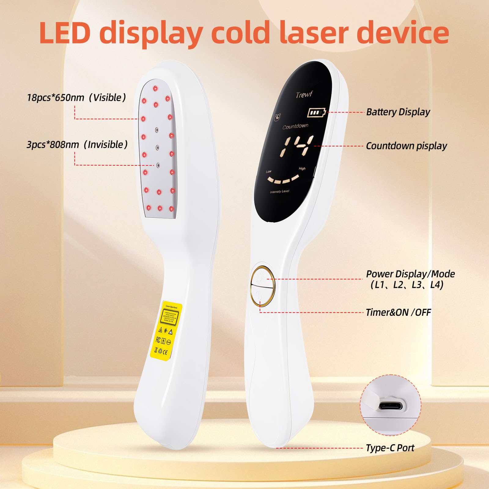 Trewf handheld red-light therapy device in use on skin.