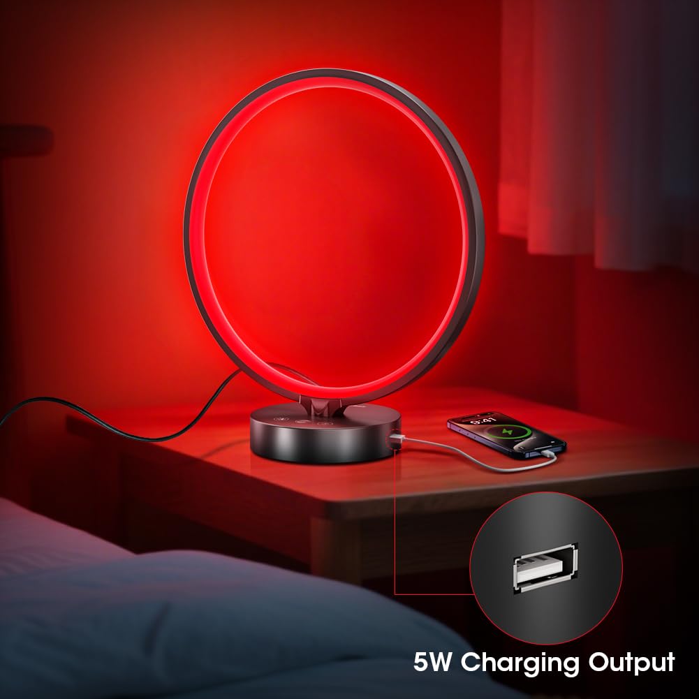 Built-in 5W USB charging port on Treybair lamp base.