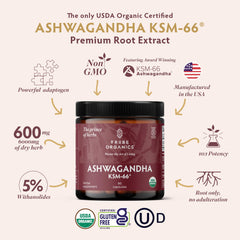 TRIBE ORGANICS Ashwagandha KSM66 label closeup showing 5% withanolides