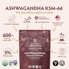 TRIBE ORGANICS KSM-66 Ashwagandha powder scoop for easy daily dosing.