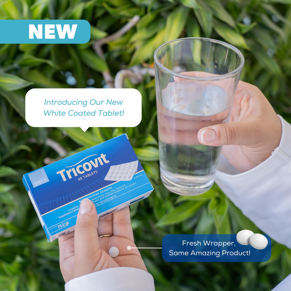 Tricovit amino acids capsules highlight keratin-supporting nutrients.