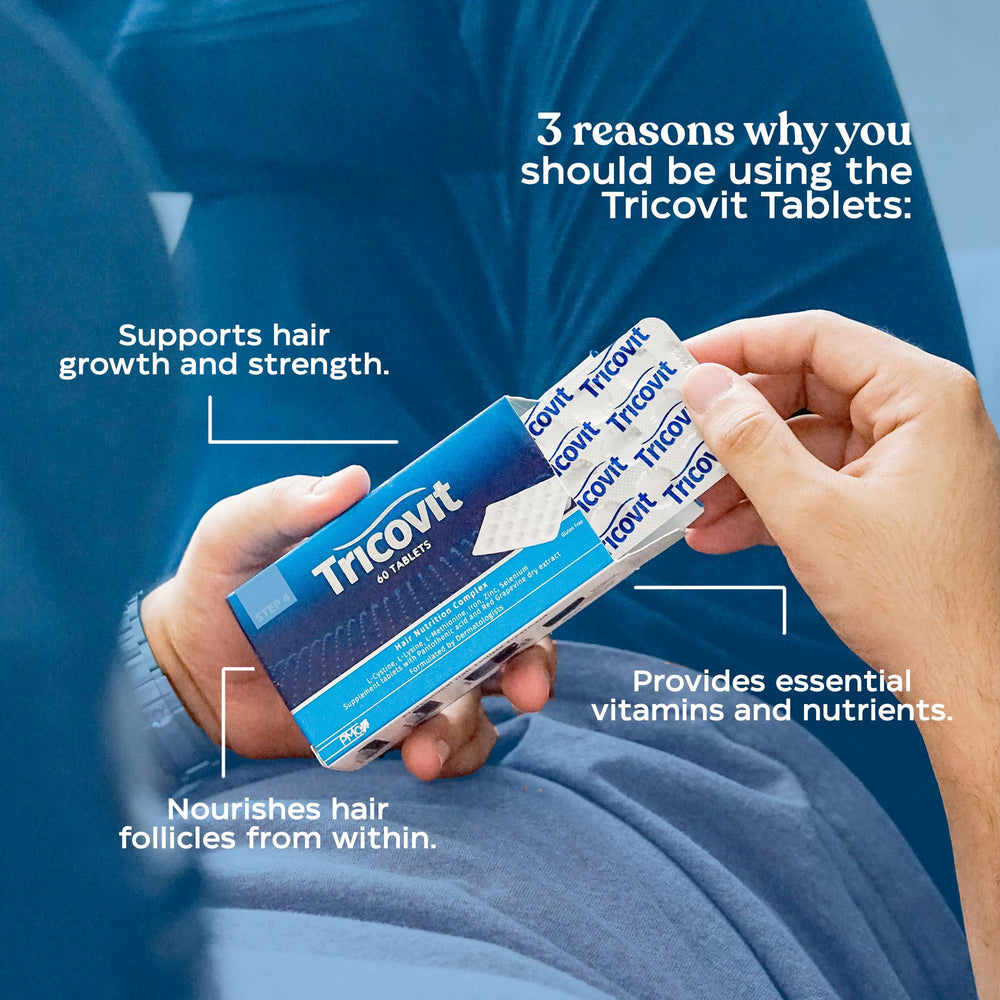 Tricovit gluten-free label on packaging signals a gluten-free formula.