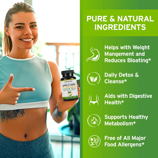 TRIO NUTRITION Apple Cider Vinegar capsules closeup highlighting the mother and ingredients.