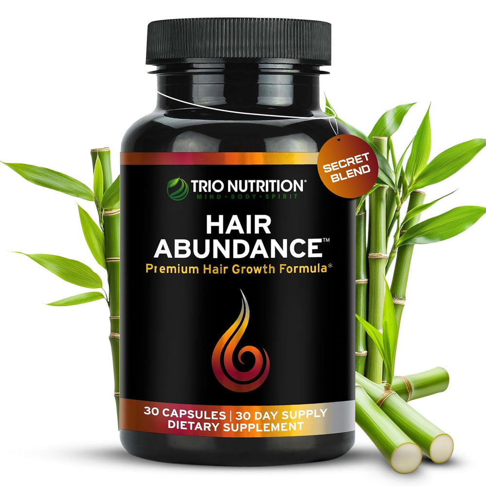 TRIO NUTRITION Hair Abundance bottle with capsules for potential hair growth.