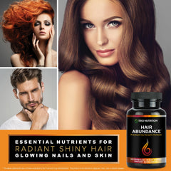 TRIO NUTRITION Hair Abundance tablets shown for nails and skin support.