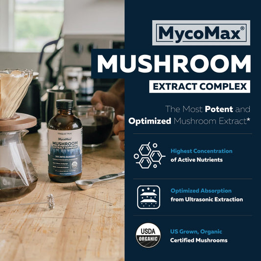 MycoMax liquid extract poured into coffee to enhance your beverage.