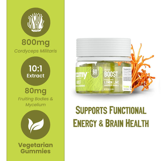 Troomy Boost Cordyceps gummies lemon-lime close-up for daily ritual