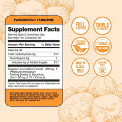 Troomy Lion's Mane Focus Gummies ingredients label showcases gelatin-free and gluten-free formula.