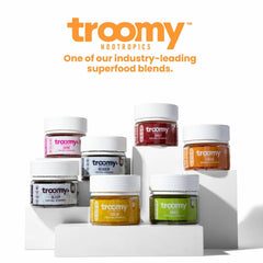 Troomy Lion's Mane Focus Gummies organic mushrooms illustration emphasizes natural ingredients.
