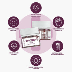 Troomy Sleep gummies closeup reveals black raspberry flavor and chewy texture.