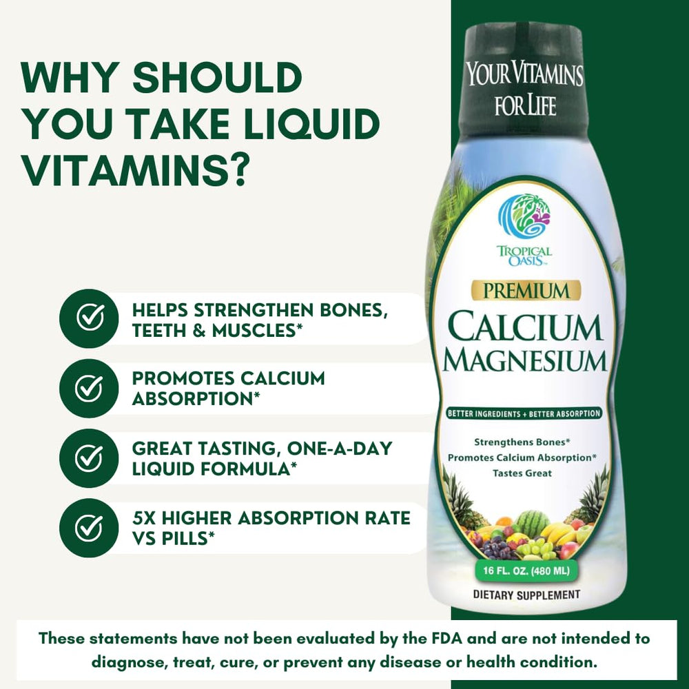 Tropical Oasis bone-teeth-muscle support bottle communicates everyday wellness potential.