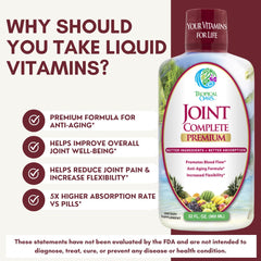 Daily dosing illustration featuring Tropical Oasis Joint Complete bottle.