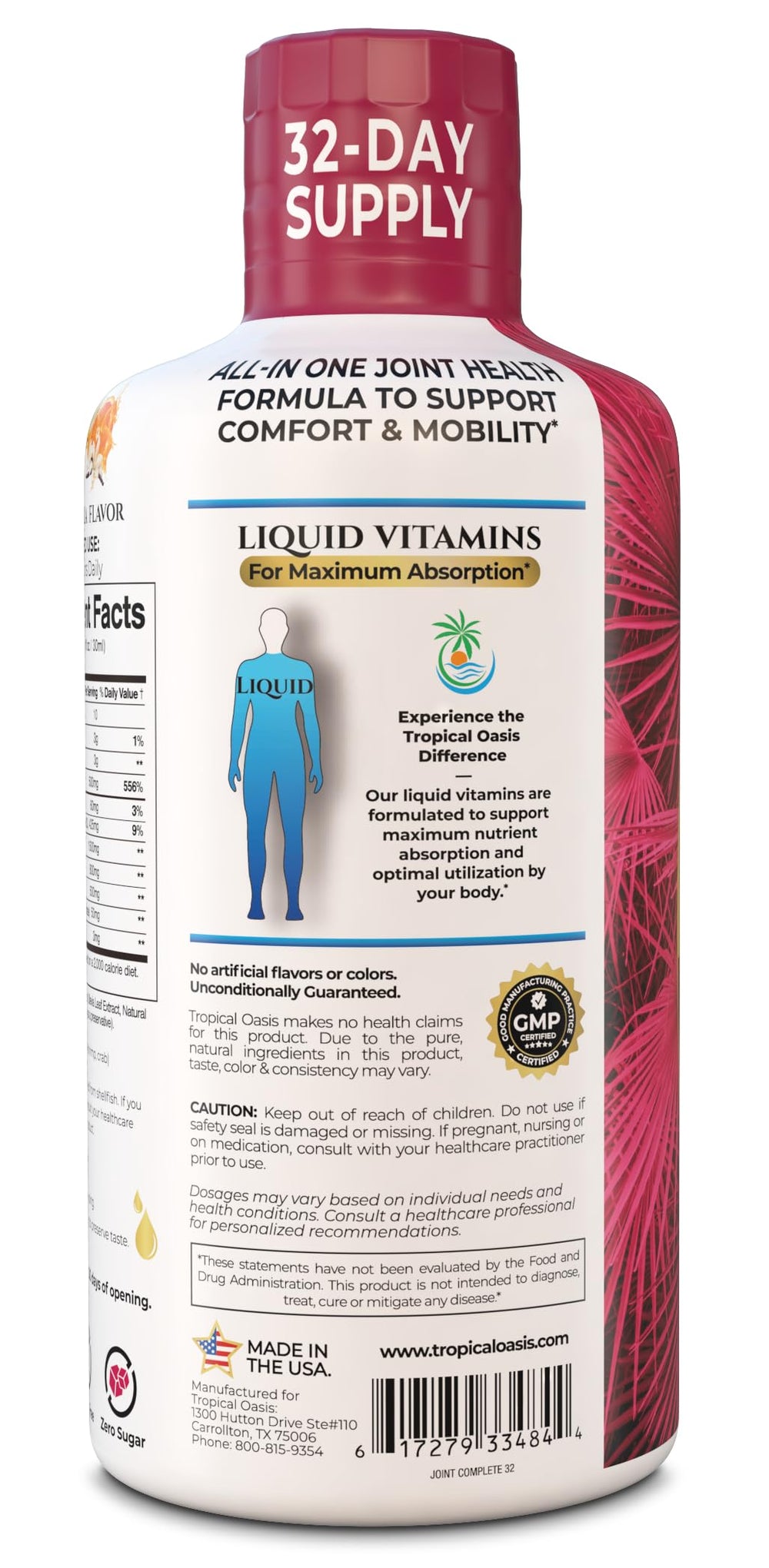 Liquid glucosamine-chondroitin blend from Tropical Oasis for cartilage health.
