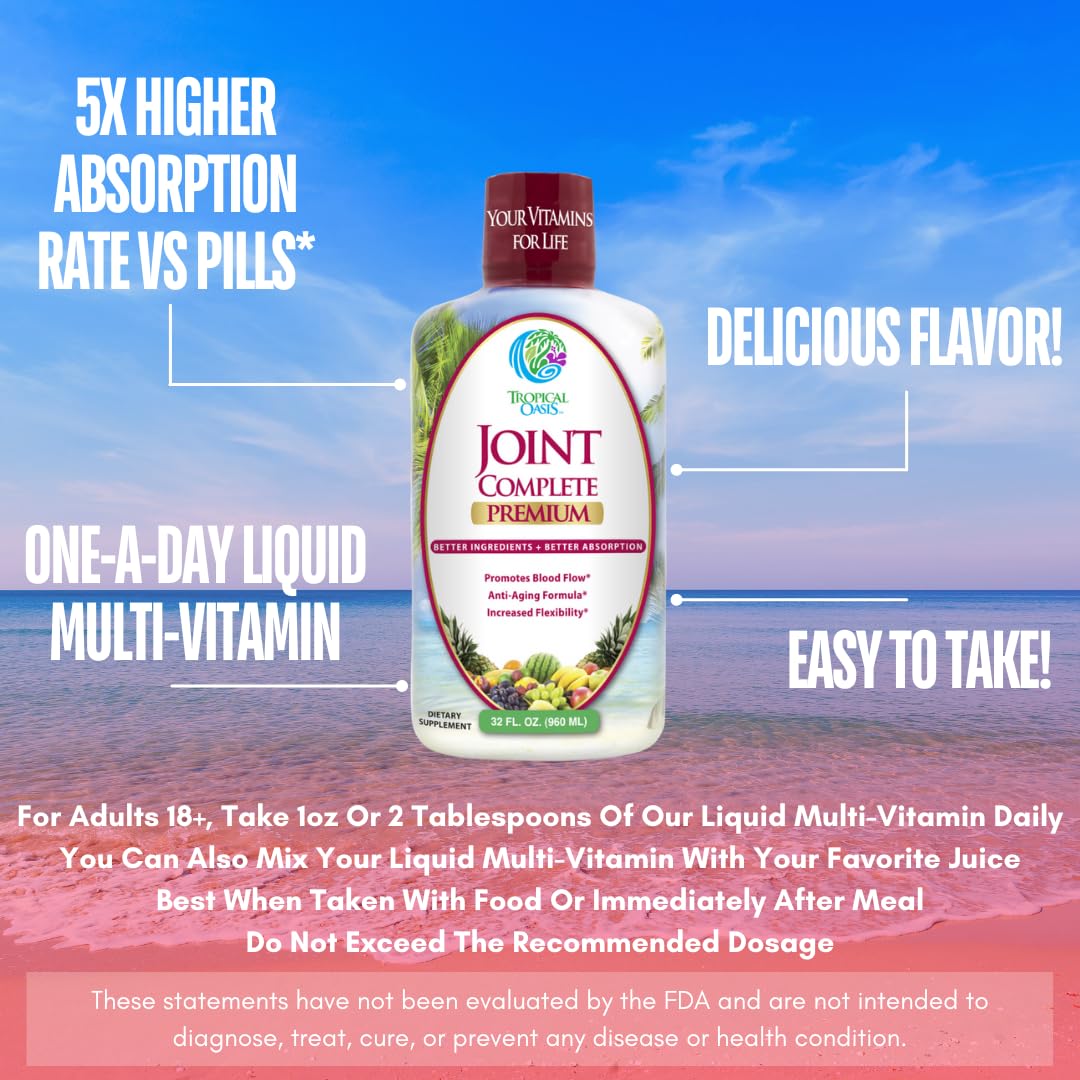 Hyaluronic acid liquid from Tropical Oasis provides joint lubrication.