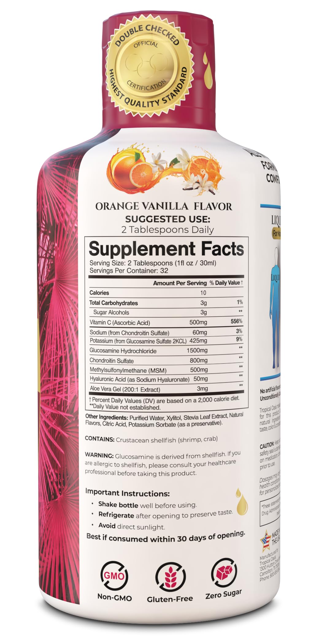 Close-up of Tropical Oasis Joint Complete label with key ingredients.