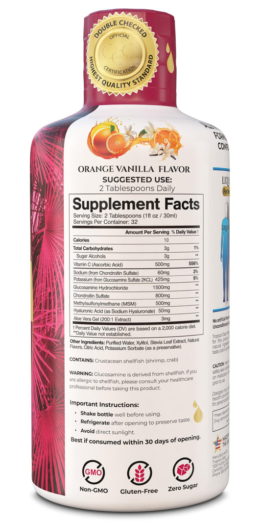 Close-up of Tropical Oasis Joint Complete label with key ingredients.