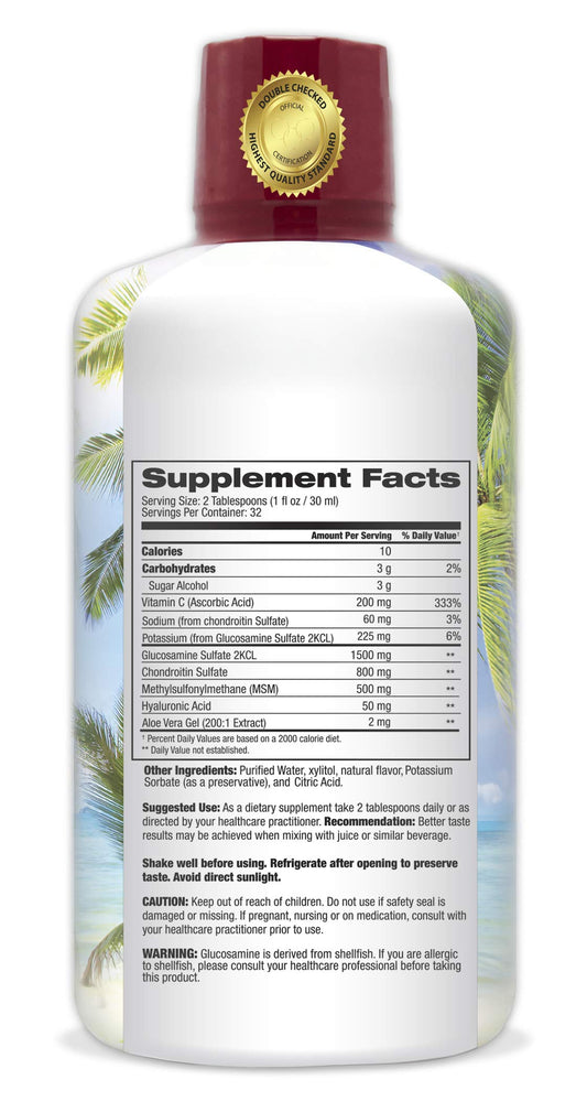 Pouring Tropical Oasis Joint Complete Liquid shows easy, pill-free intake.