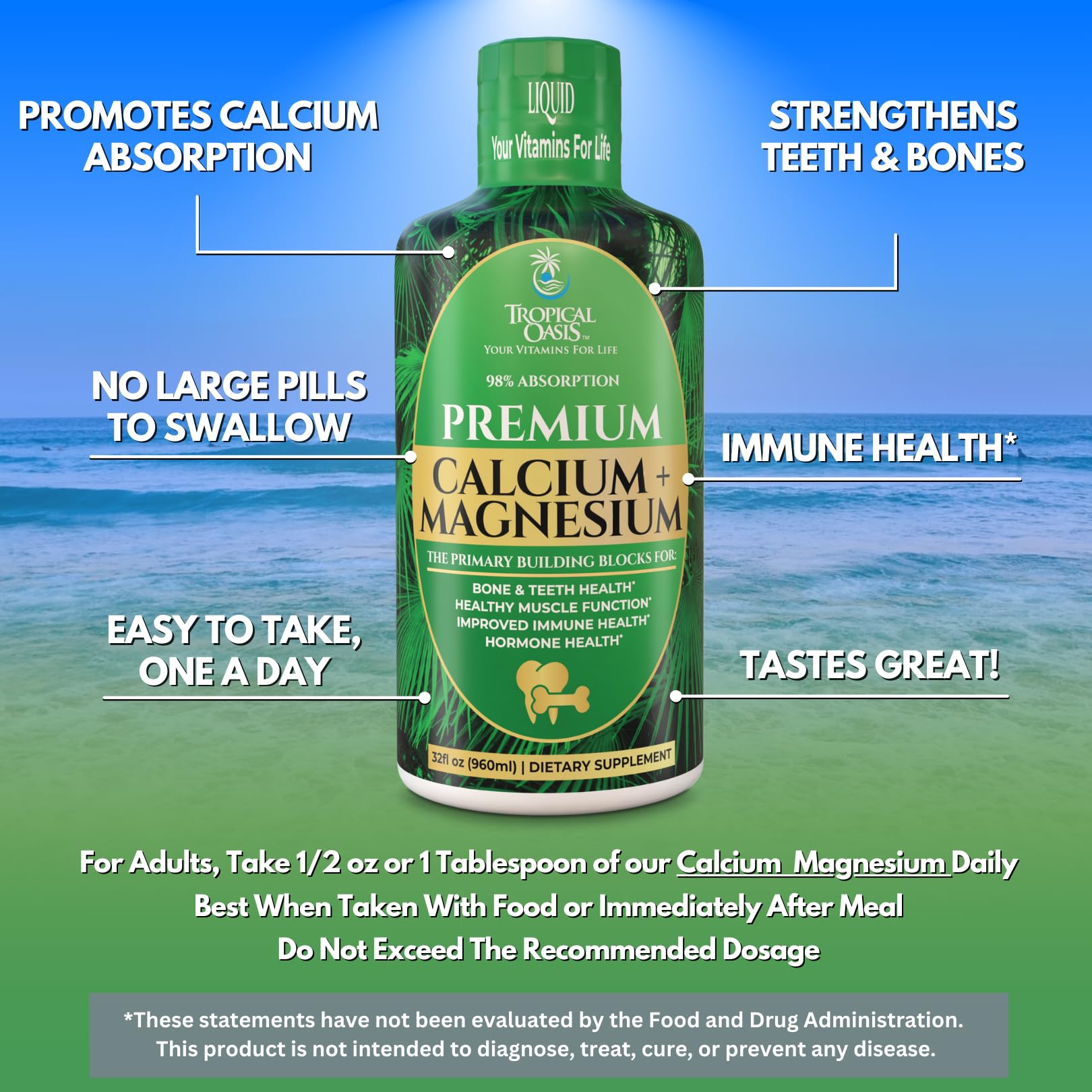 Tropical Oasis ingredients panel emphasizes citrate minerals for absorption.