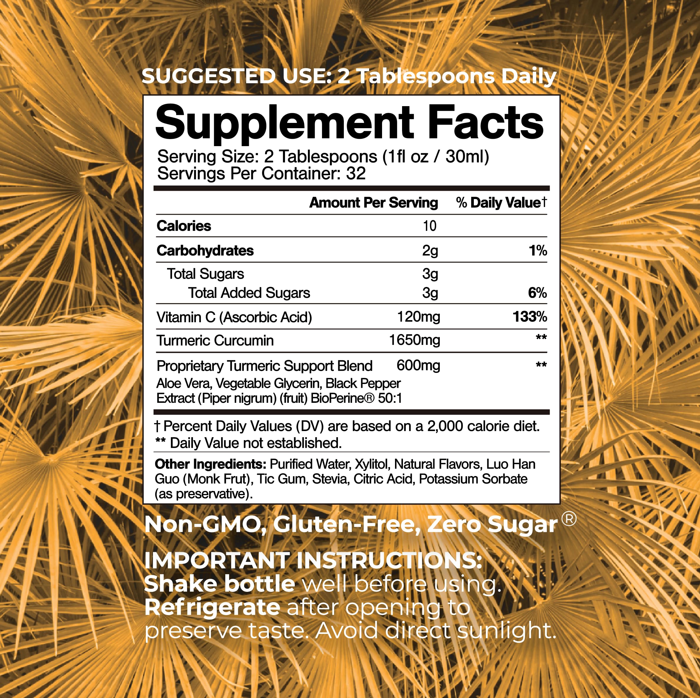 Pouring Tropical Oasis turmeric liquid demonstrates easy daily dosing and fast absorption.