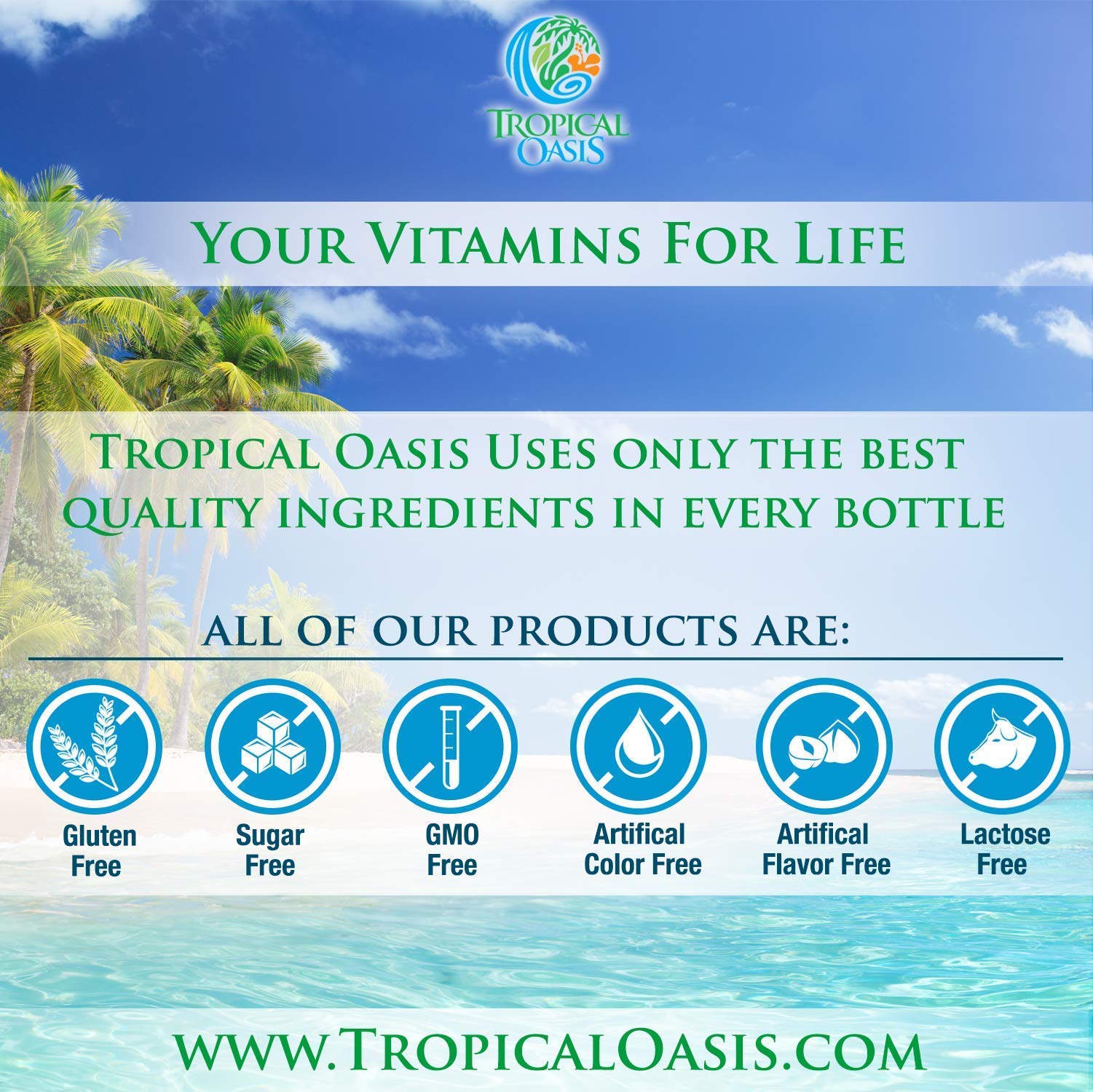 Tropical Oasis USA-made facility stamp signals trusted production standards.