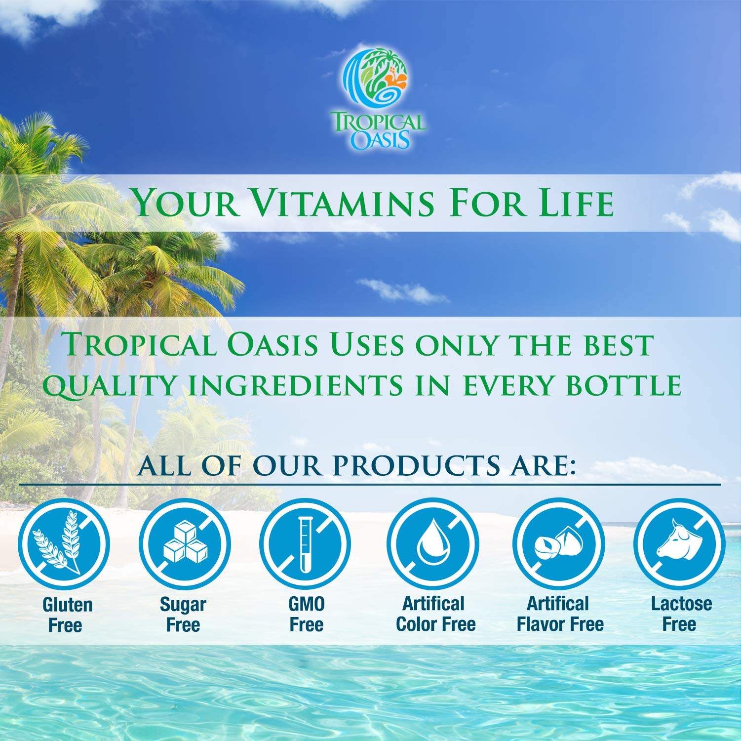 Tropical Oasis Mega Plus organic aloe vera label implies soothing daily nutrition.