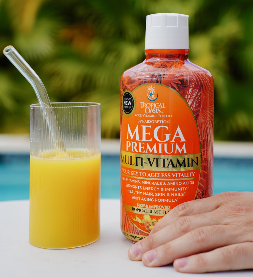 Tropical Oasis Mega Premium Multivitamin sugar-free icon indicating guilt-free daily use