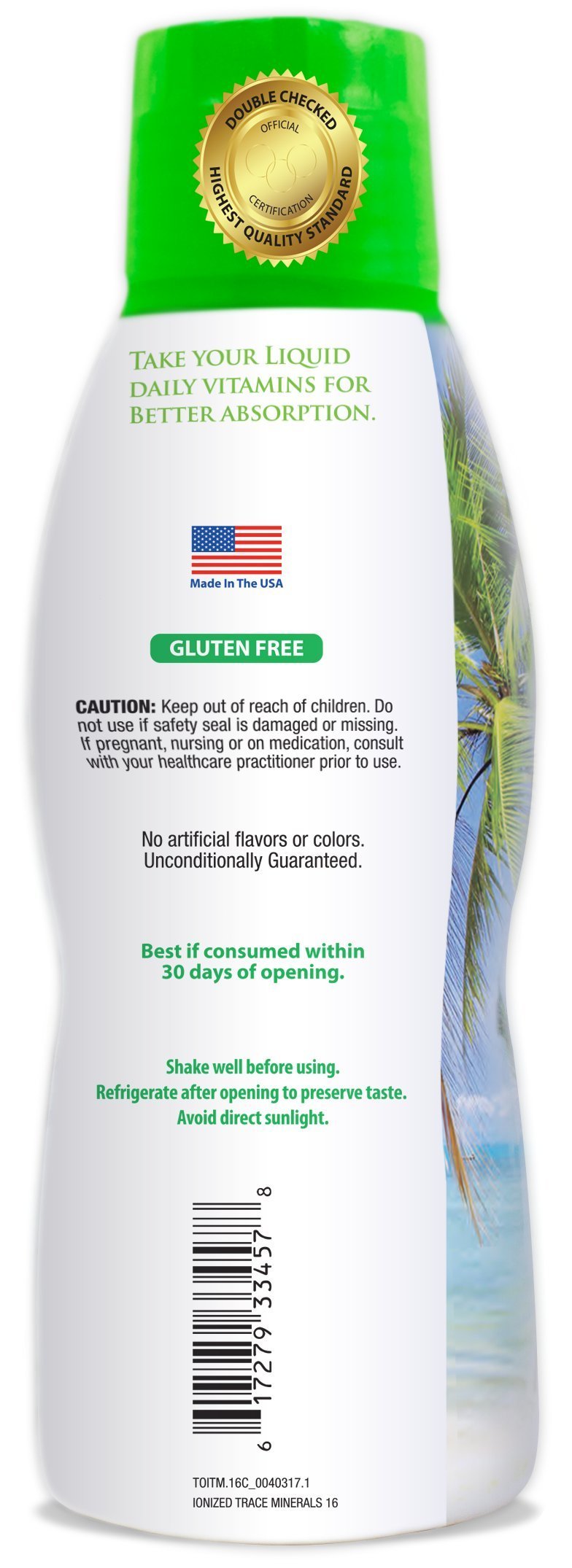 Tropical Oasis plant-based minerals label highlights natural sourcing.