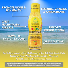 Tropical Oasis premium liquid multivitamin for kids dosing bottle shows simple measurement.
